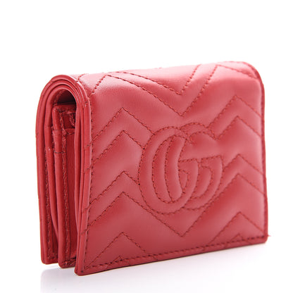 Gucci Calfskin Matelasse GG Marmont Card Case Wallet Hibiscus Red 2 of 8