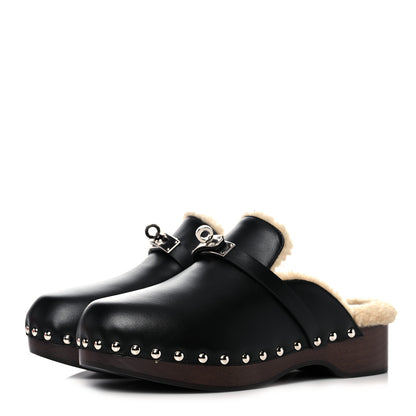 Hermes Calfskin Wool Carlotta Mules 35 Black 3 of 9