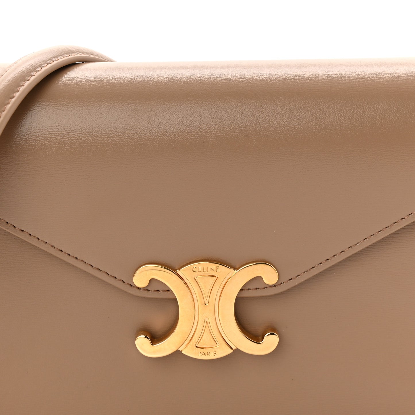 Shiny Calfskin Triomphe Margo Wallet on Chain Smoked Brown