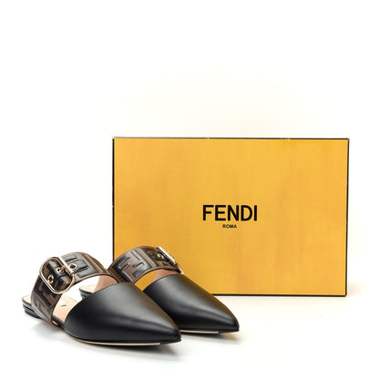 Fendi Vitello FF Embossed Buckle Flat Mules 37 Maya Black 10 of 10