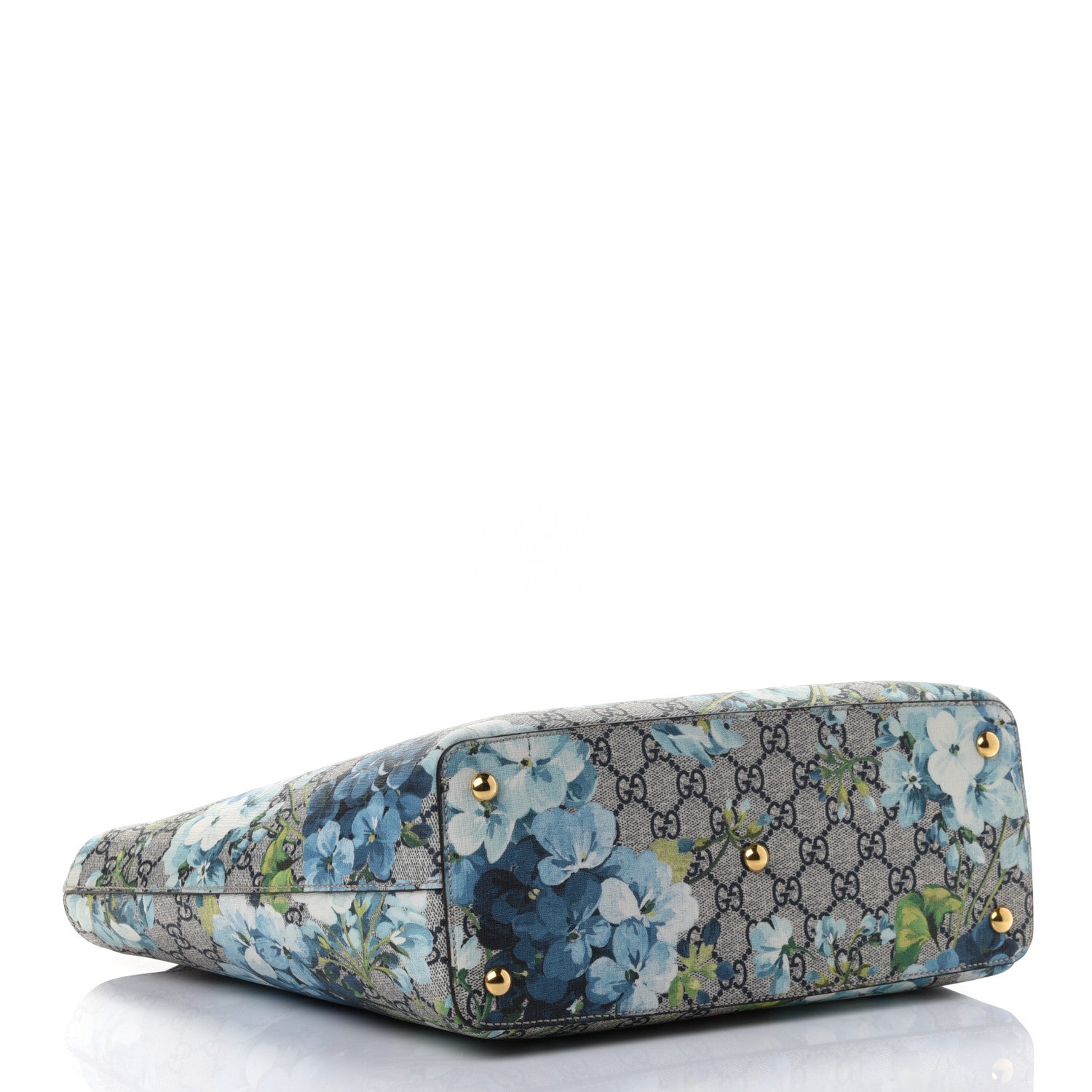 Gucci GG Supreme Monogram Blooms Medium Zippered Bucket Tote Beige Blue Navy Hibiscus Red 3 of 4