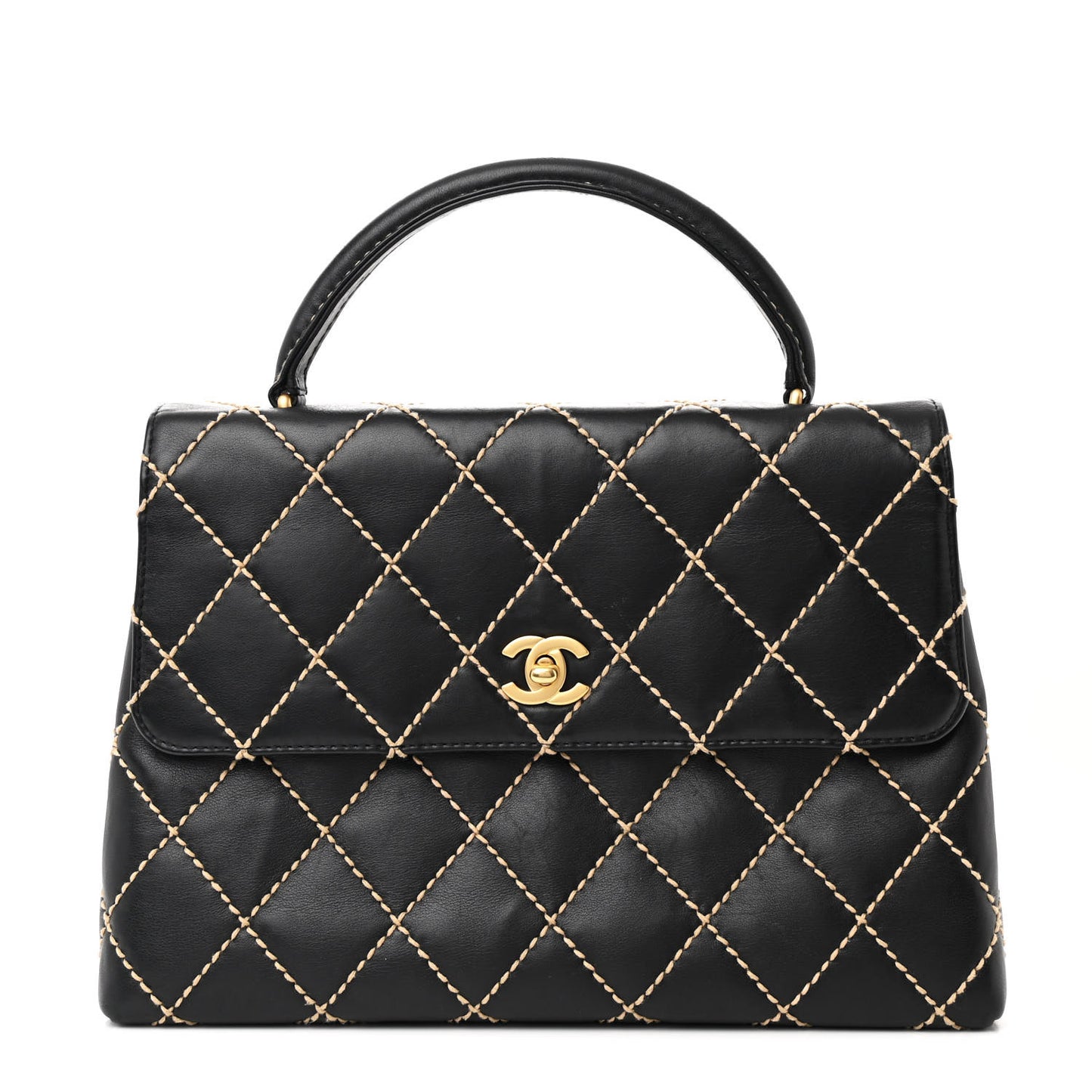 Calfskin Wild Stitch Surpique Jumbo Kelly Flap Bag Black