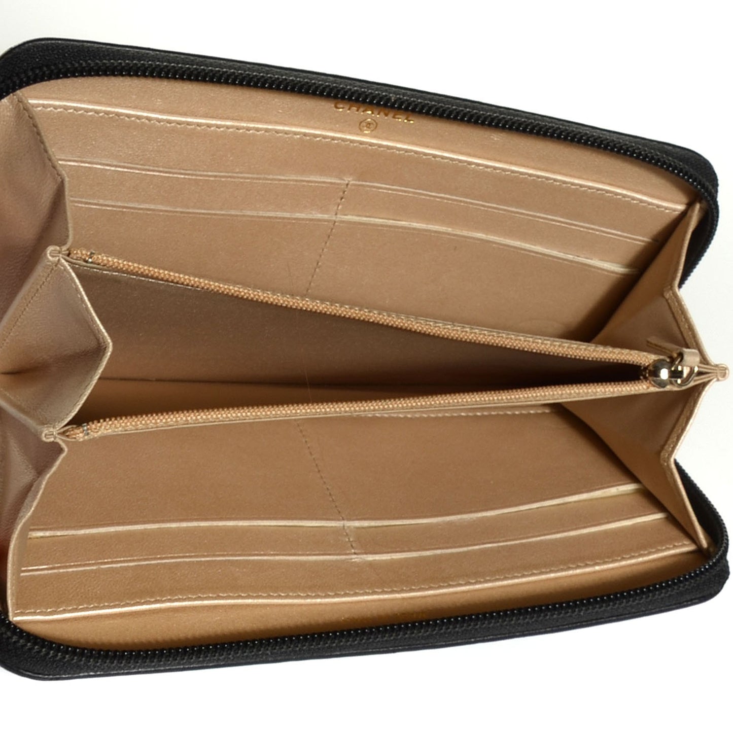 Lambskin Camellia Embossed Large Zip Around Gusset Wallet Black