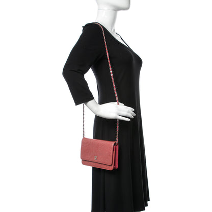 Chanel Patent Camellia Embossed Wallet on Chain WOC Rose 2 of 14