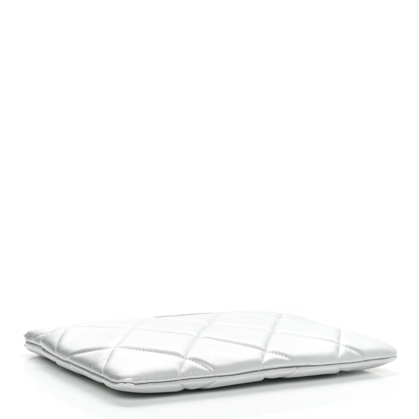 Metallic Lambskin Quilted Chanel 19 Pouch Silver