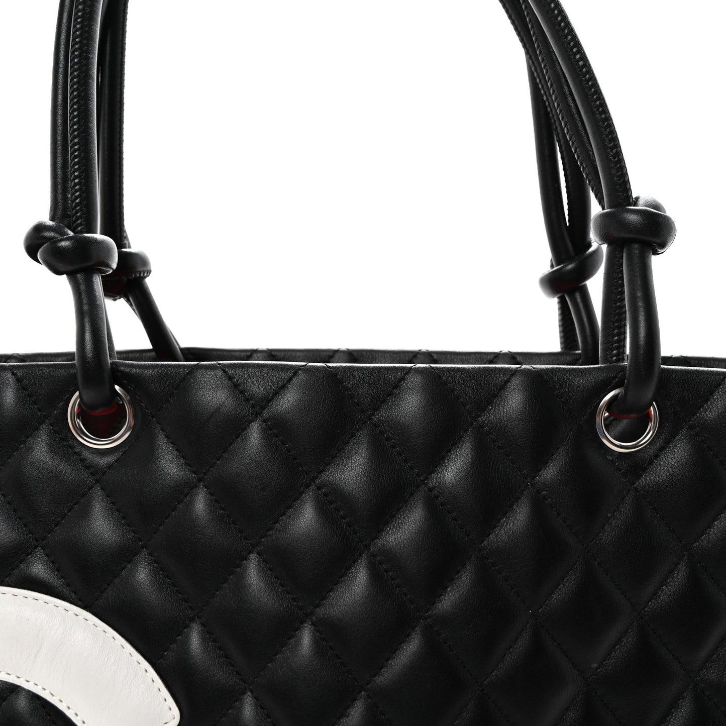 Calfskin Quilted Large Cambon Tote Black White