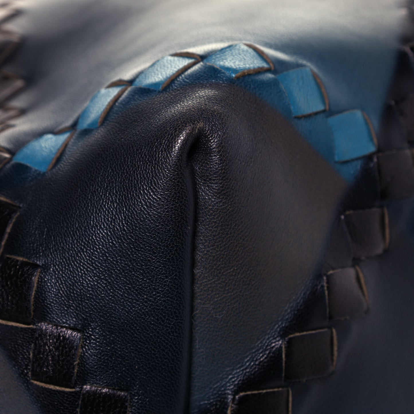 Calfskin Intrecciato Diamond Tote Black Blue