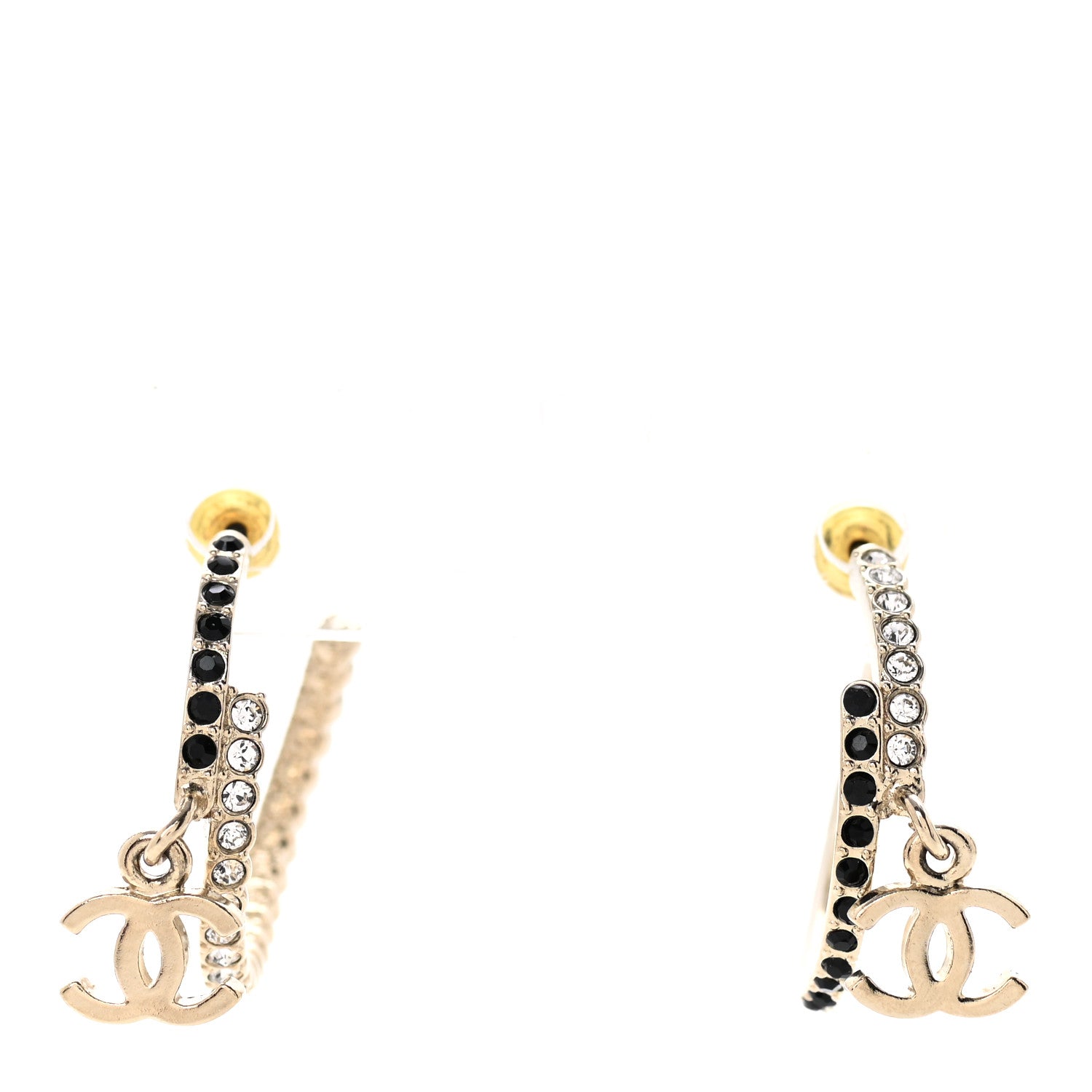 Chanel Crystal CC Hoop Earrings Gold Black 1 of 6