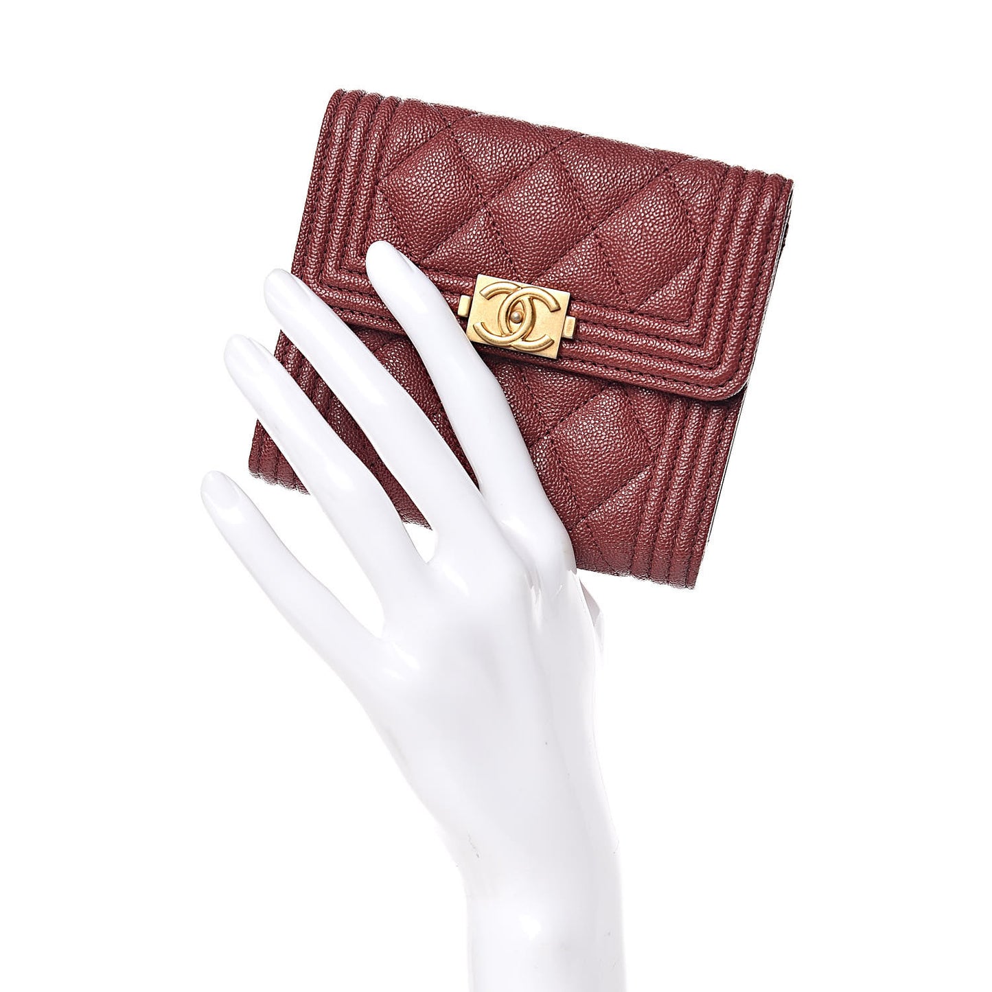 Caviar Quilted Compact Boy Wallet Burgundy