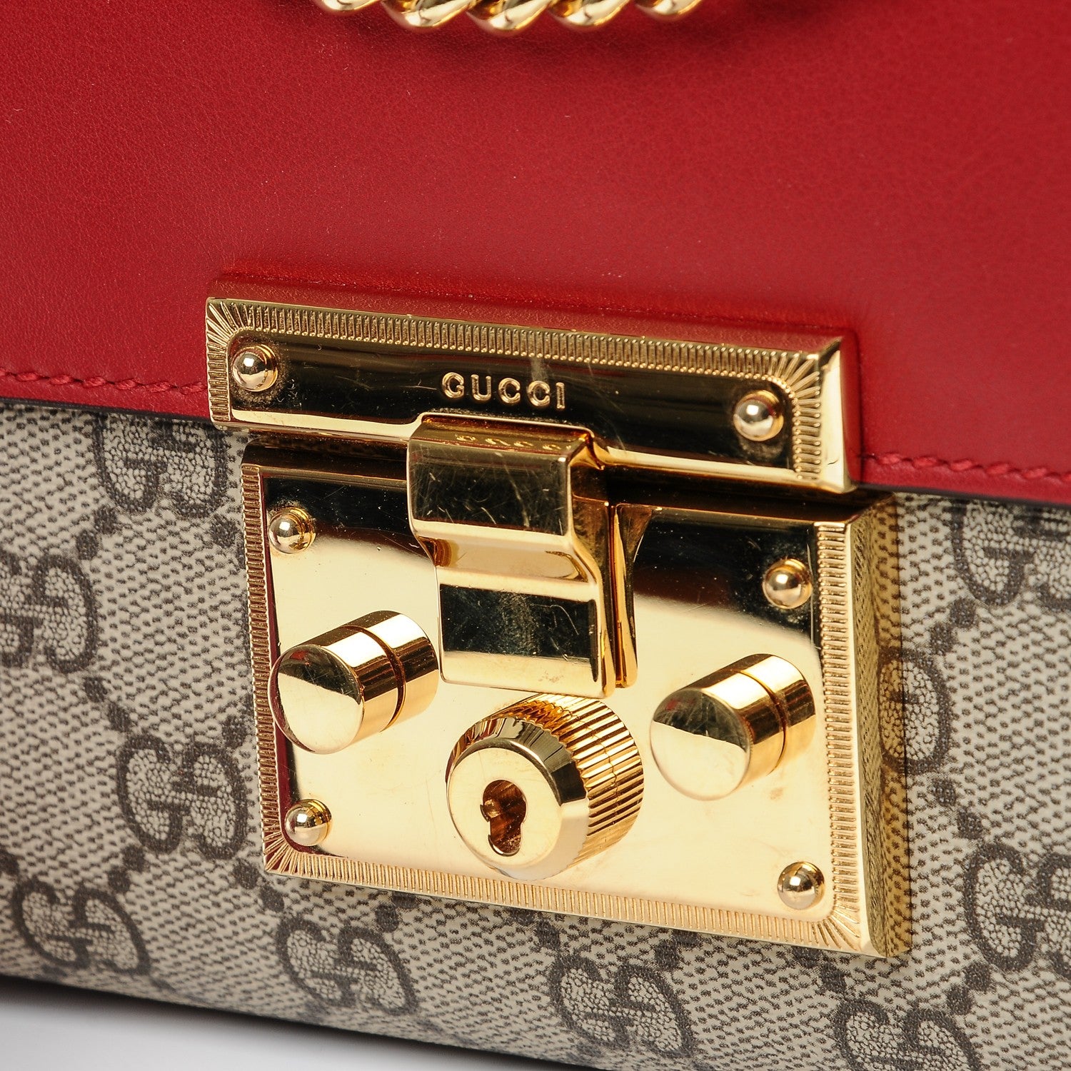 Gucci GG Supreme Monogram Calfskin Small Padlock Shoulder Bag Beige Hibiscus Red New Rosette 8 of 8