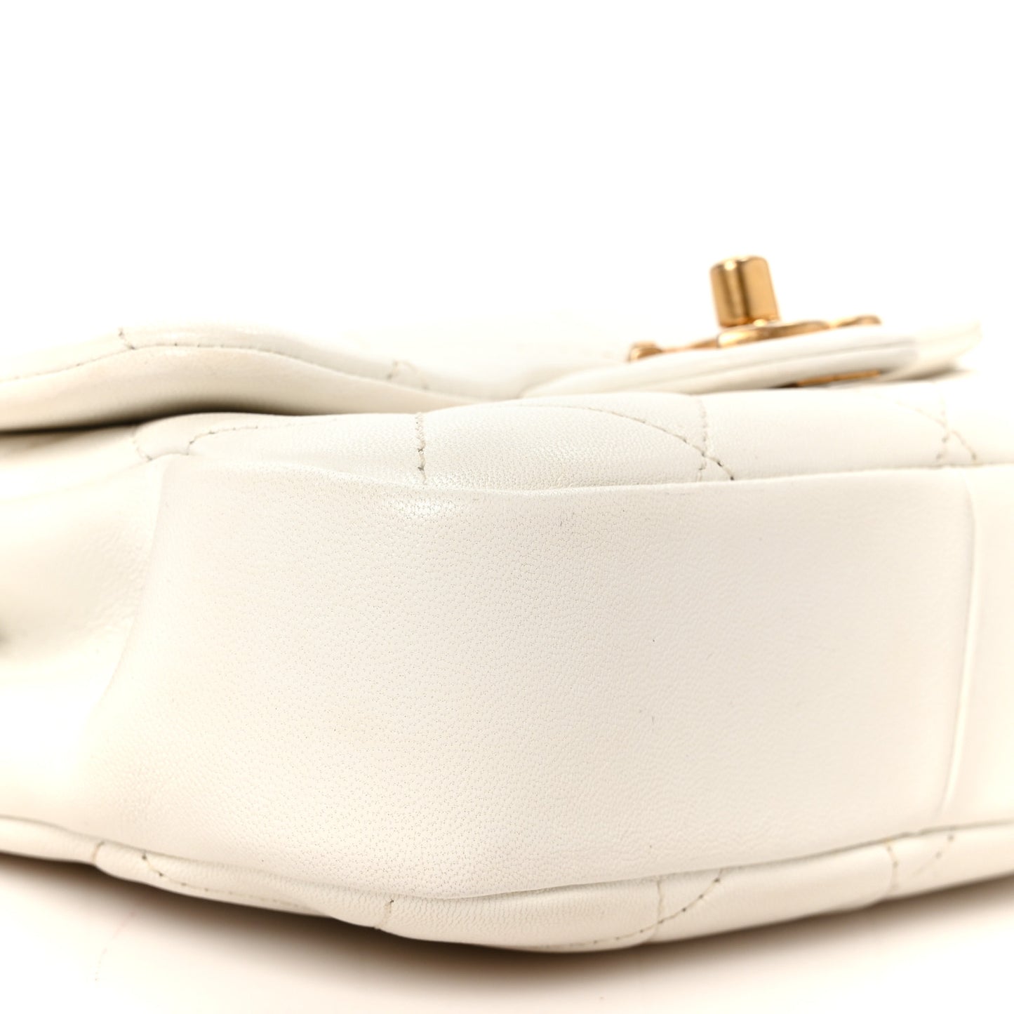 Lambskin Quilted Small Circular Handle Bag White