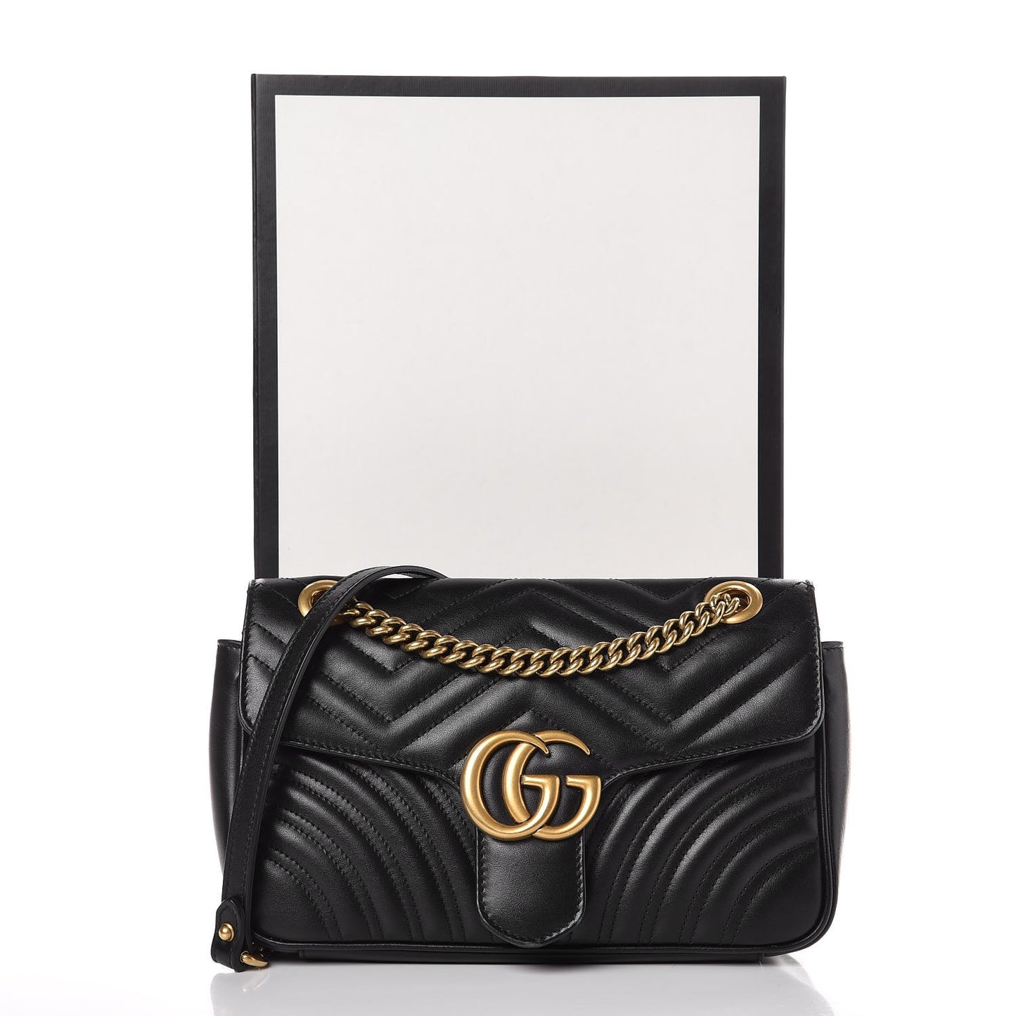 Calfskin Matelasse Small GG Marmont Shoulder Bag Black