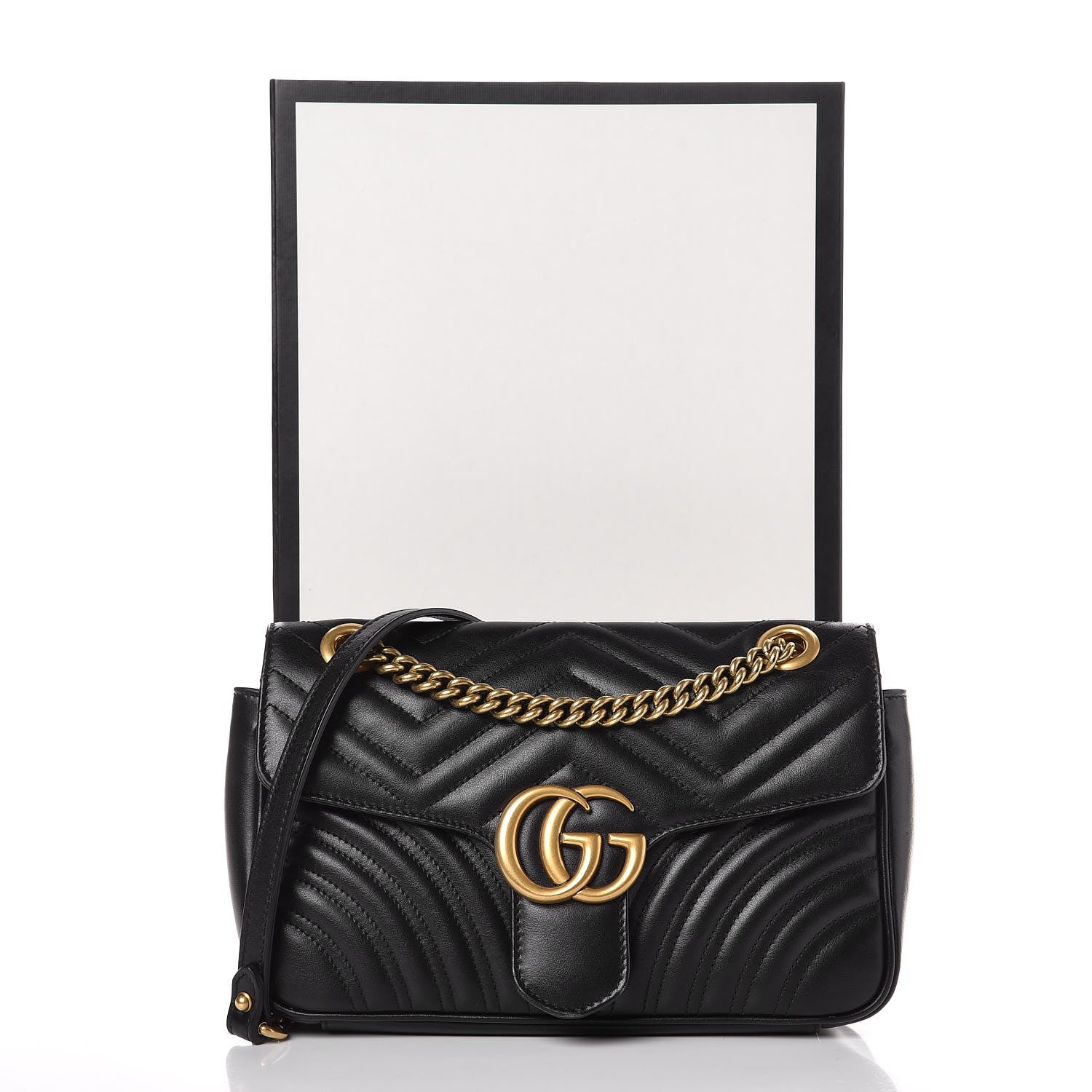 Gucci Calfskin Matelasse Small GG Marmont Shoulder Bag Black 9 of 9