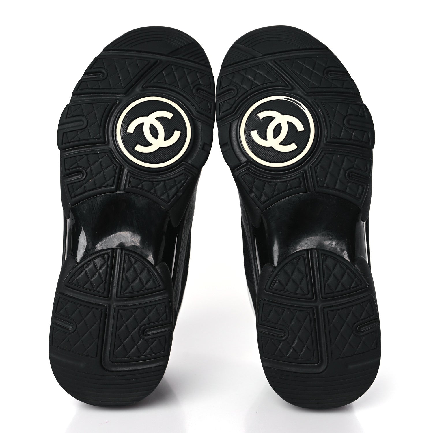 Chanel Mesh Suede Grained Calfskin Womens CC Sneakers 37.5 Black White 5 of 7