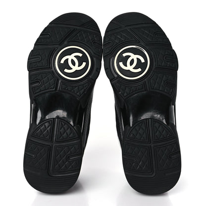Chanel Mesh Suede Grained Calfskin Womens CC Sneakers 37.5 Black White 5 of 7