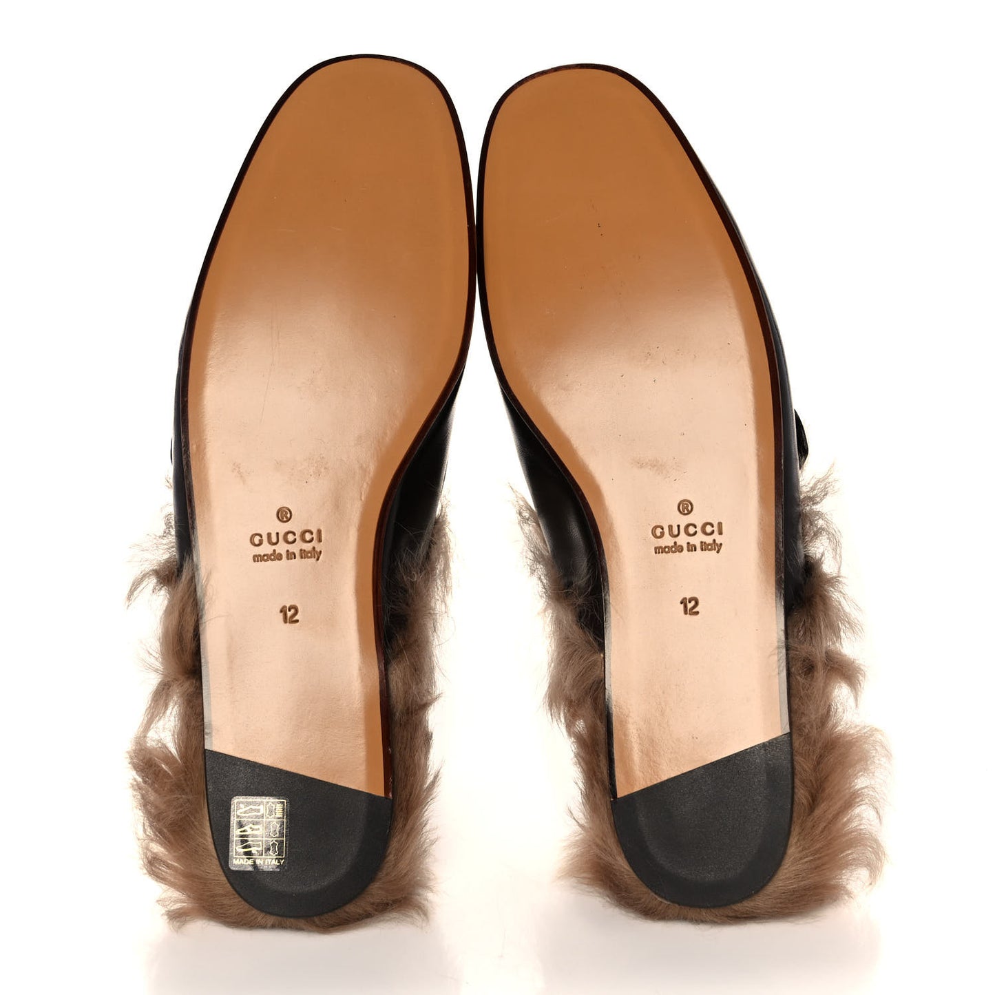 Goatskin Fur Web GG Mens Princetown Slippers 12 Cocoa