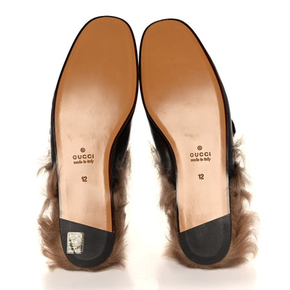 Gucci Goatskin Fur Web GG Mens Princetown Slippers 12 Cocoa 5 of 10