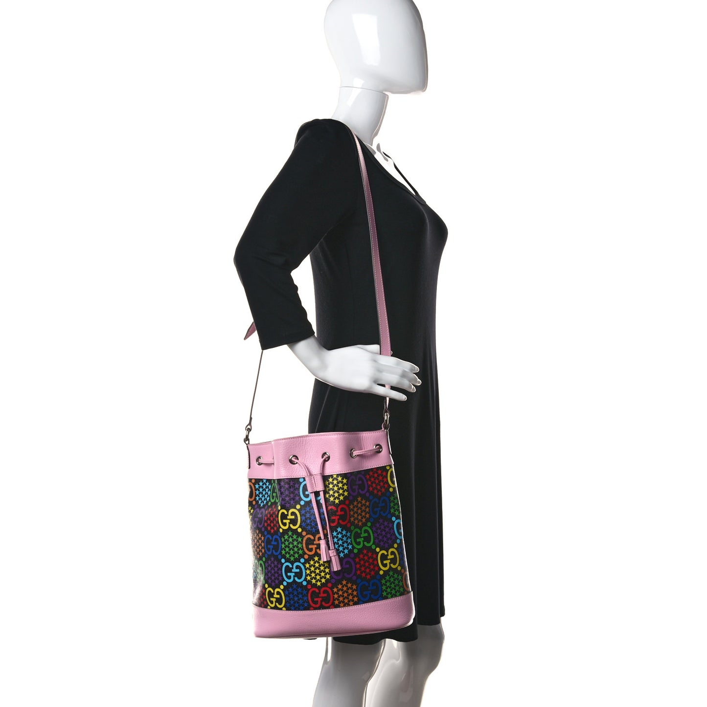 GG Supreme Monogram Psychedelic Bucket Bag Black Multicolor Sugar Pink