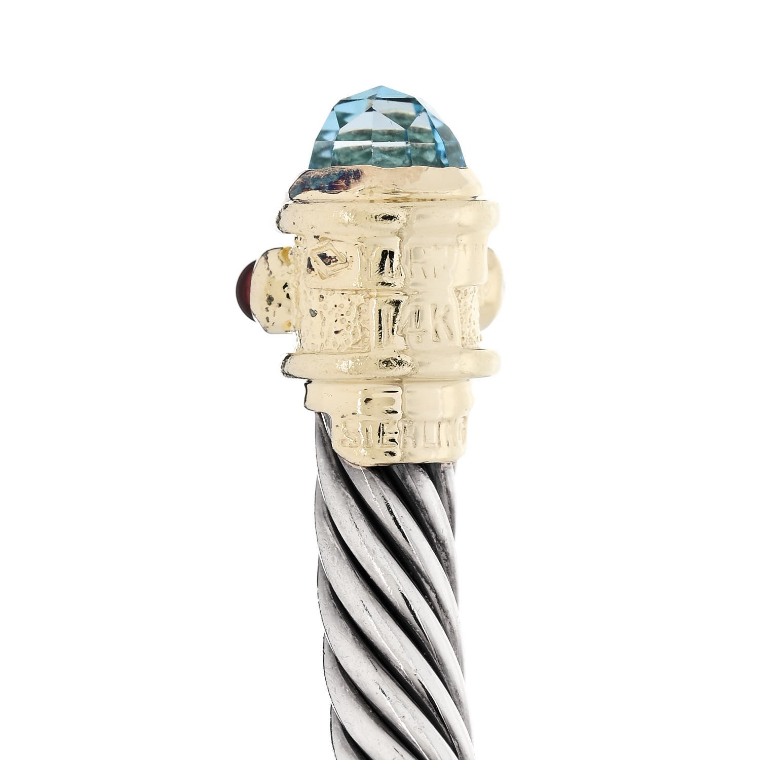 David Yurman Sterling Silver 14K Yellow Gold Blue Topaz Pink Tourmaline 5mm Cable Renaissance Bracelet 3 of 6