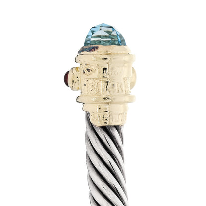 David Yurman Sterling Silver 14K Yellow Gold Blue Topaz Pink Tourmaline 5mm Cable Renaissance Bracelet 3 of 6