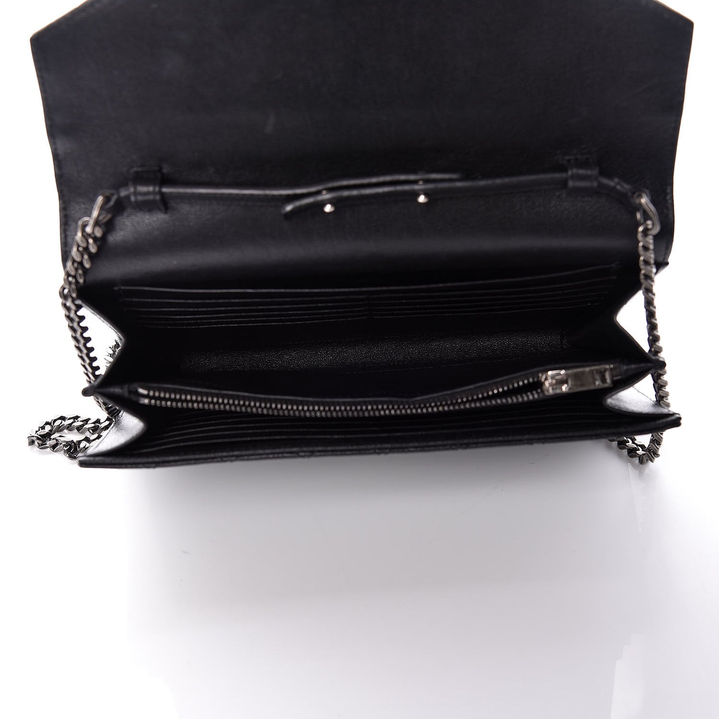 Sheepskin Tri-Quilt Monogram Envelope Chain Wallet Black