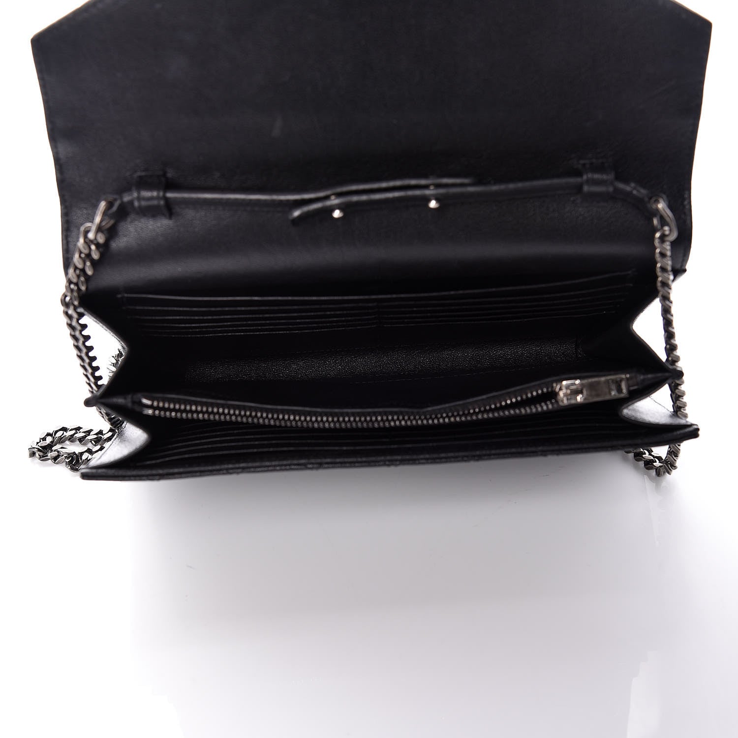 Saint Laurent Sheepskin Tri-Quilt Monogram Envelope Chain Wallet Black 5 of 11
