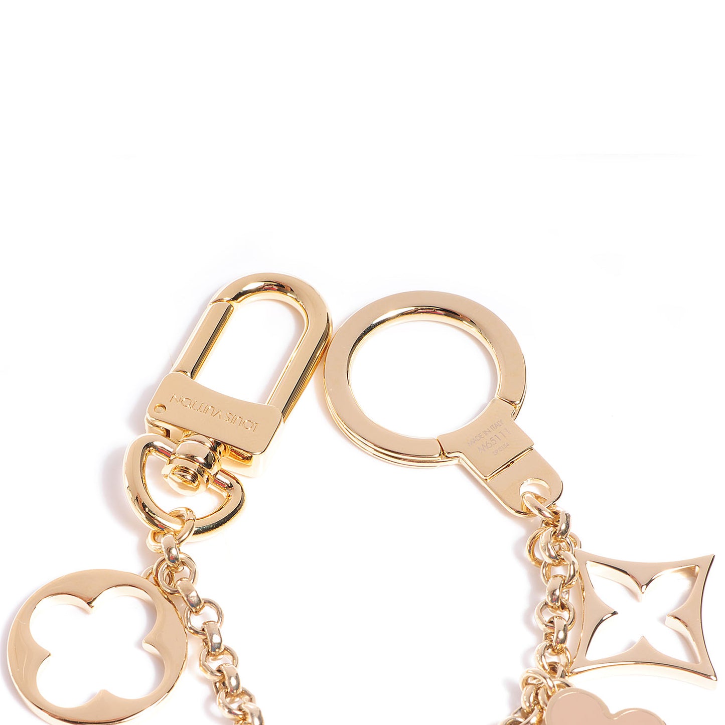 Brass Enamel Fleur De Monogram Bag Charm Chain Gold