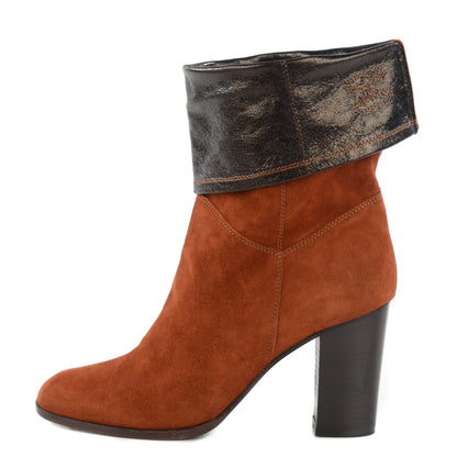 Chanel Suede Foldover CC Boots 38 Brown 1 of 7