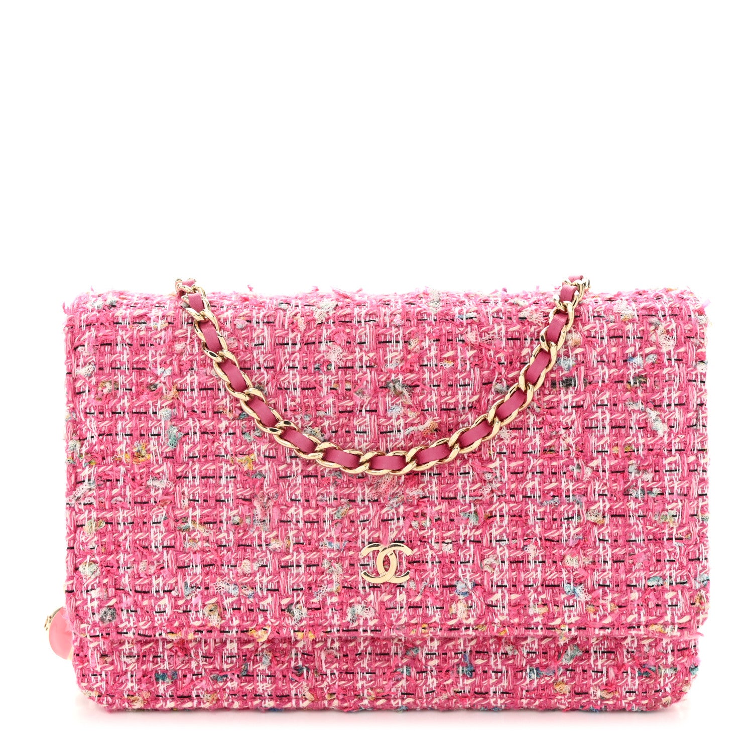 Chanel Tweed Quilted Wallet On Chain WOC Pink Blue White 1 of 10