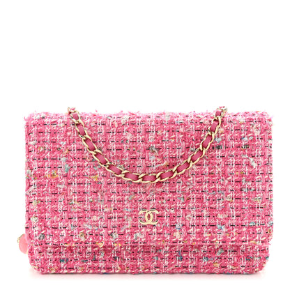 Chanel Tweed Quilted Wallet On Chain WOC Pink Blue White 1 of 10