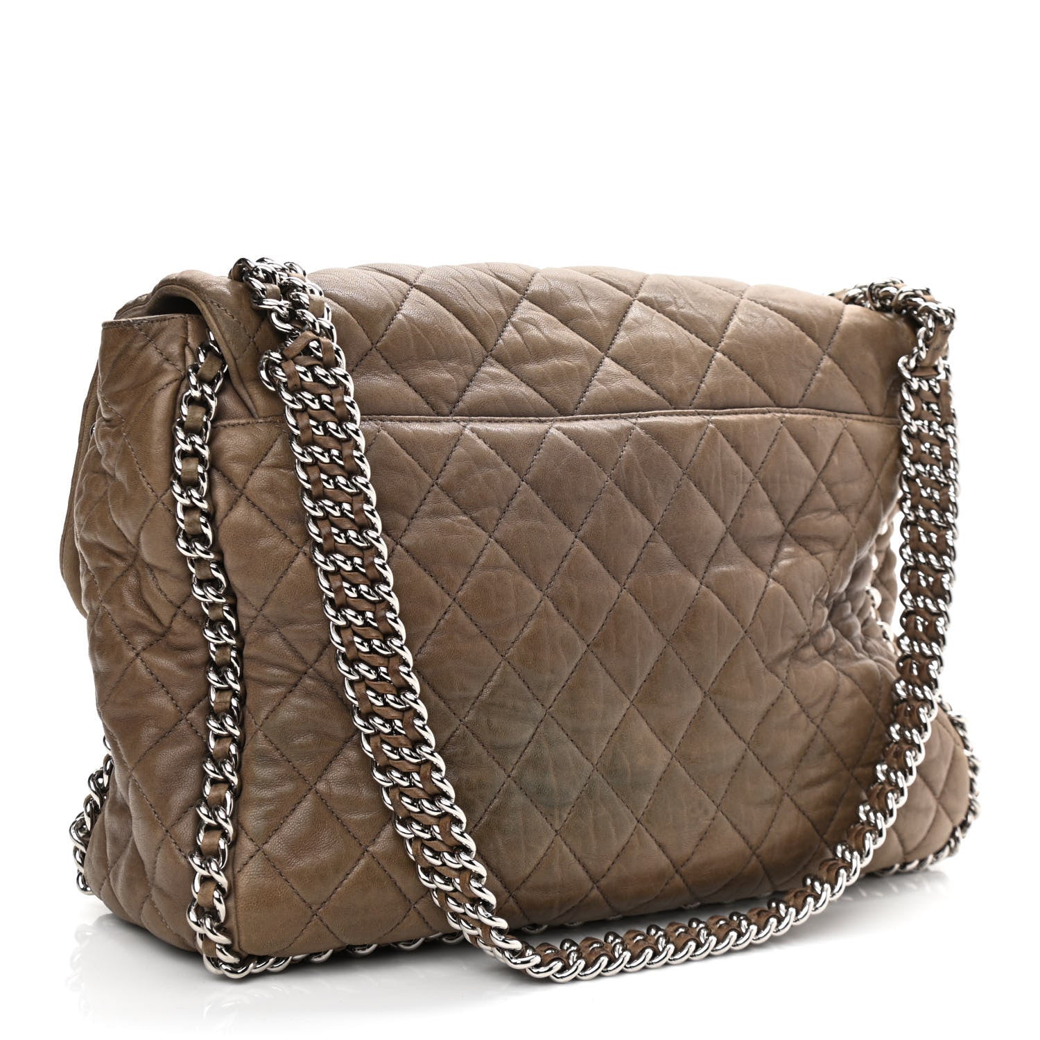 Chanel Washed Lambskin Quilted Maxi Chain Around Flap Taupe 3 of 11