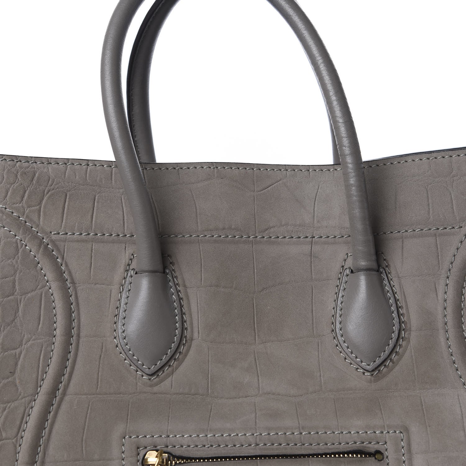 Celine Crocodile Embossed Nubuck Medium Phantom Luggage Grey 10 of 15