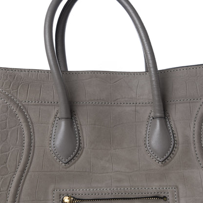Celine Crocodile Embossed Nubuck Medium Phantom Luggage Grey 10 of 15