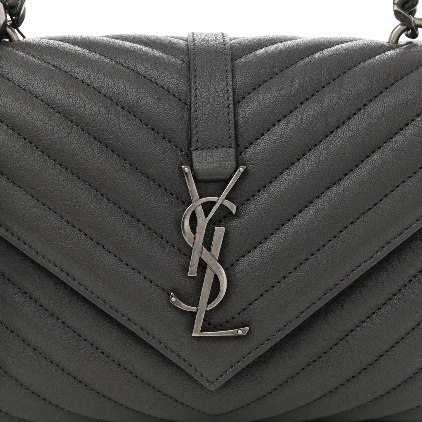 Sheepskin Matelasse Chevron Monogram Medium College Bag Asphalt
