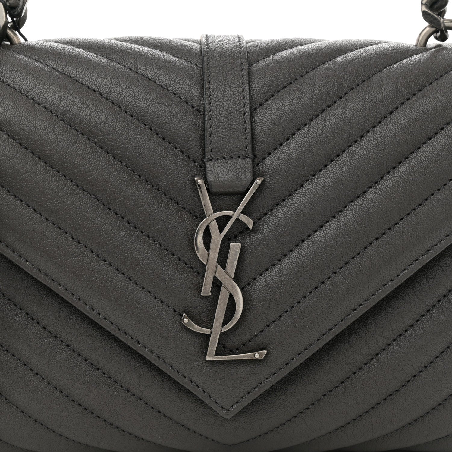 Saint Laurent Sheepskin Matelasse Chevron Monogram Medium College Bag Asphalt 8 of 10