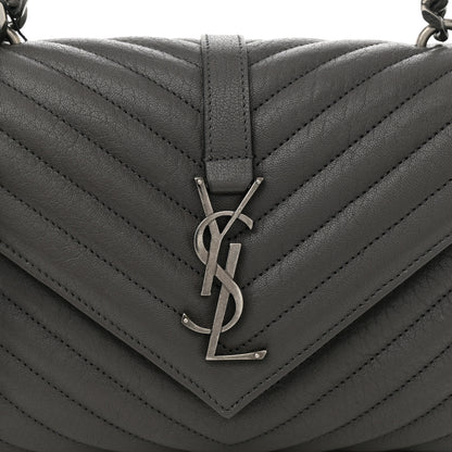 Saint Laurent Sheepskin Matelasse Chevron Monogram Medium College Bag Asphalt 8 of 10