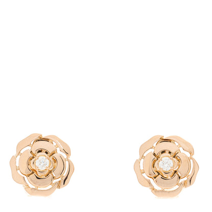 Chanel 18K Rose Gold Diamond Extrait de Camelia Earrings 1 of 5