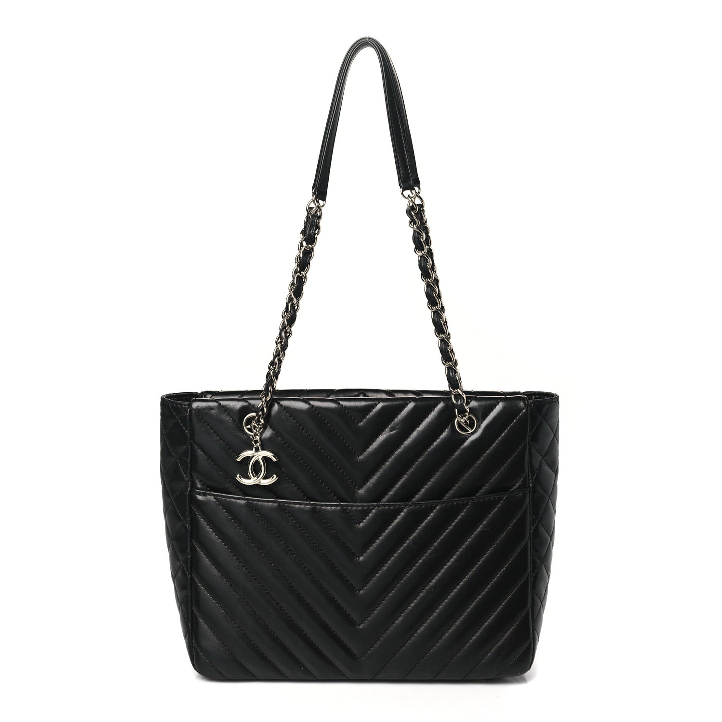 Lambskin Surpique Chevron Quilted Tote Black