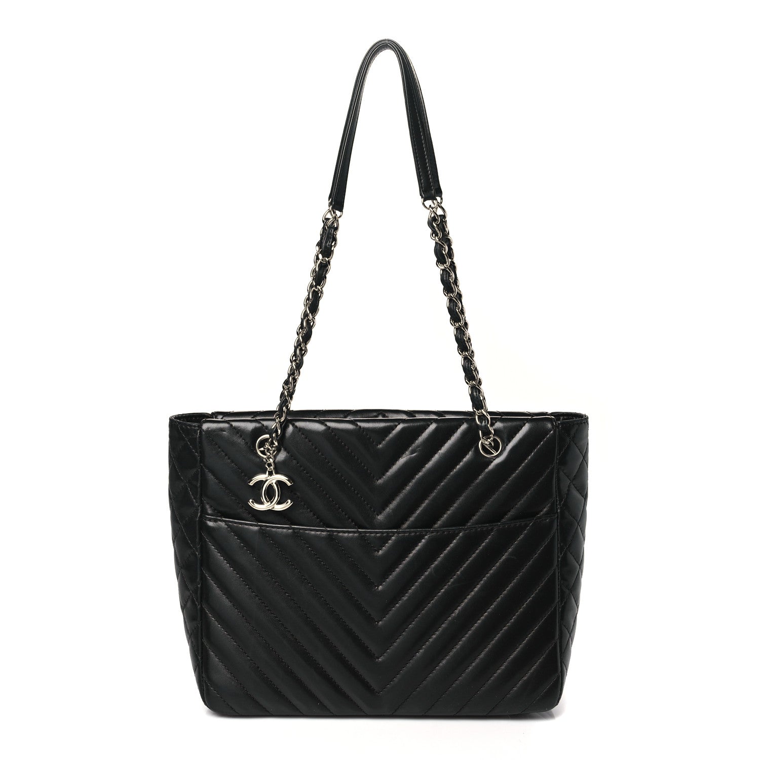 Chanel Lambskin Surpique Chevron Quilted Tote Black 1 of 11