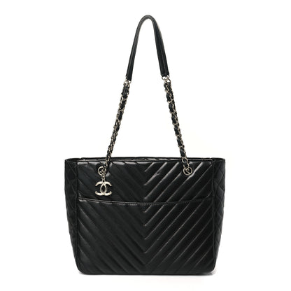 Chanel Lambskin Surpique Chevron Quilted Tote Black 1 of 11