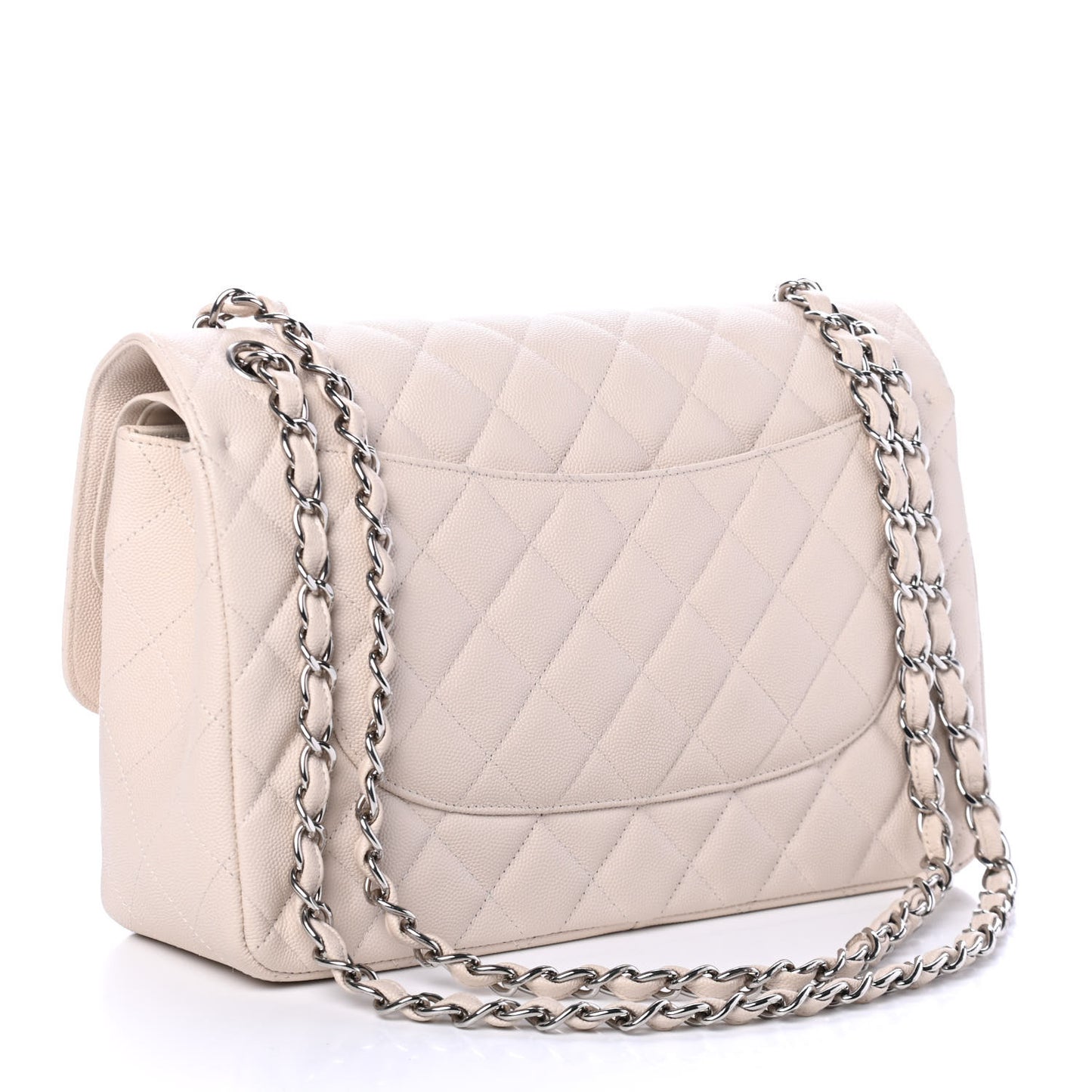 Caviar Quilted Jumbo Double Flap Light Beige