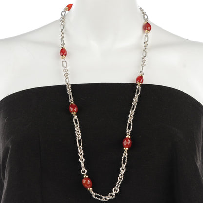David Yurman Sterling Silver 18K Yellow Gold Carnelian 20mm Figaro Chain Necklace 2 of 5