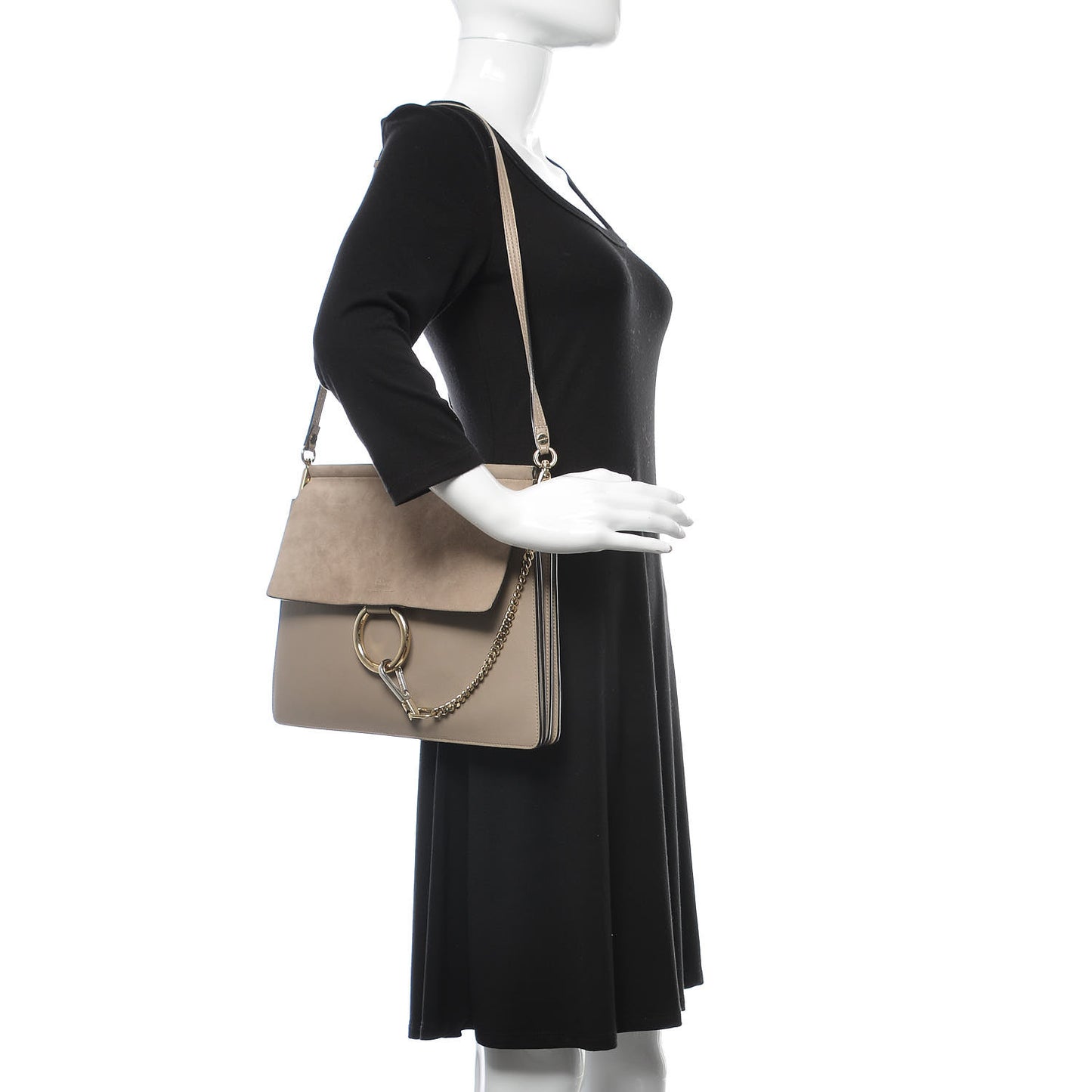 Calfskin Suede Medium Faye Shoulder Bag Motty Grey