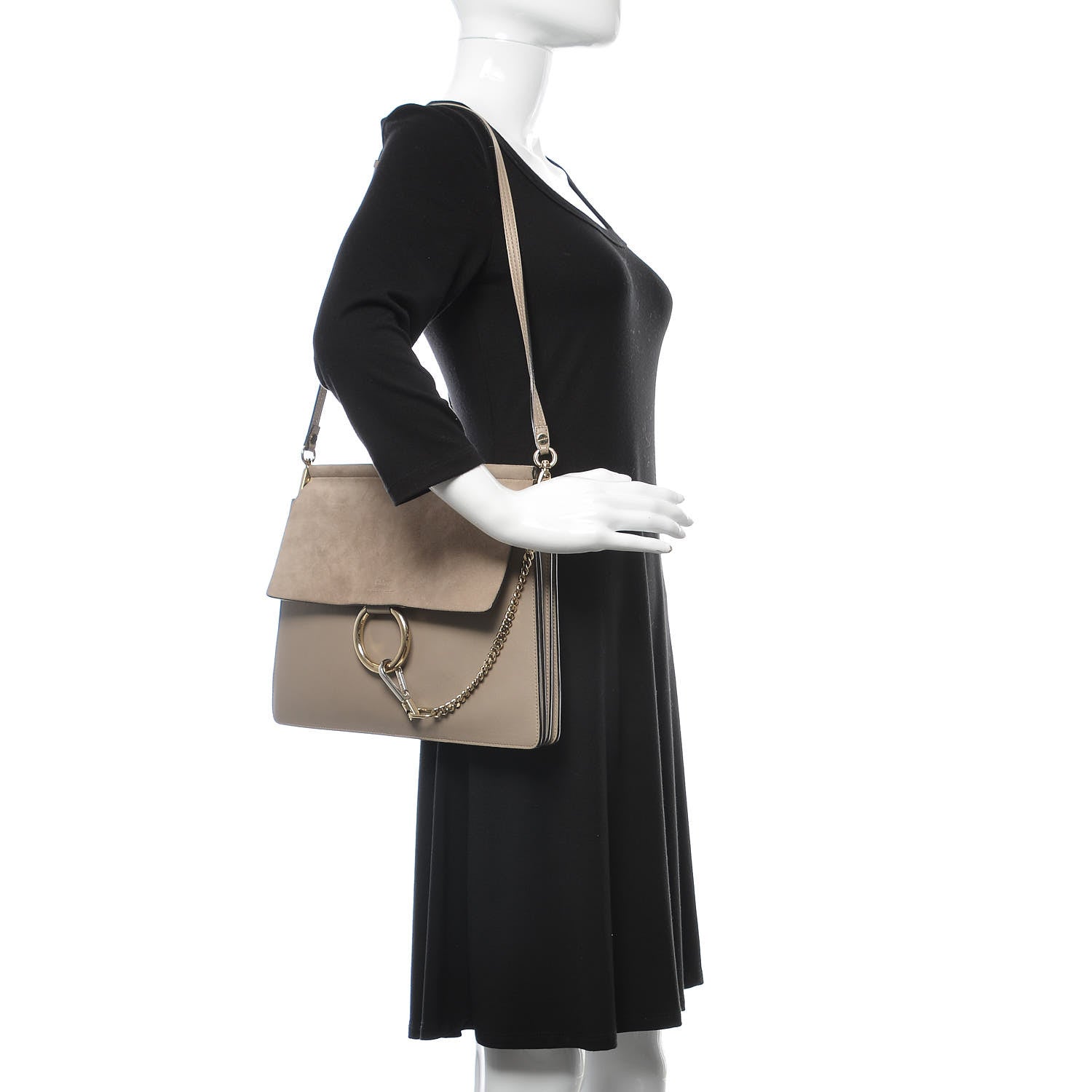 Chloe Calfskin Suede Medium Faye Shoulder Bag Motty Grey 2 of 12