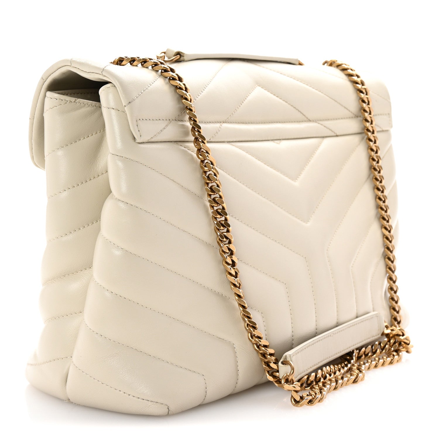Saint Laurent Calfskin Y Quilted Monogram Medium Loulou Chain Satchel Crema Soft 3 of 9