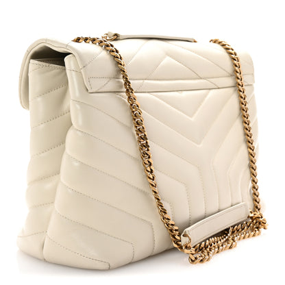 Saint Laurent Calfskin Y Quilted Monogram Medium Loulou Chain Satchel Crema Soft 3 of 9