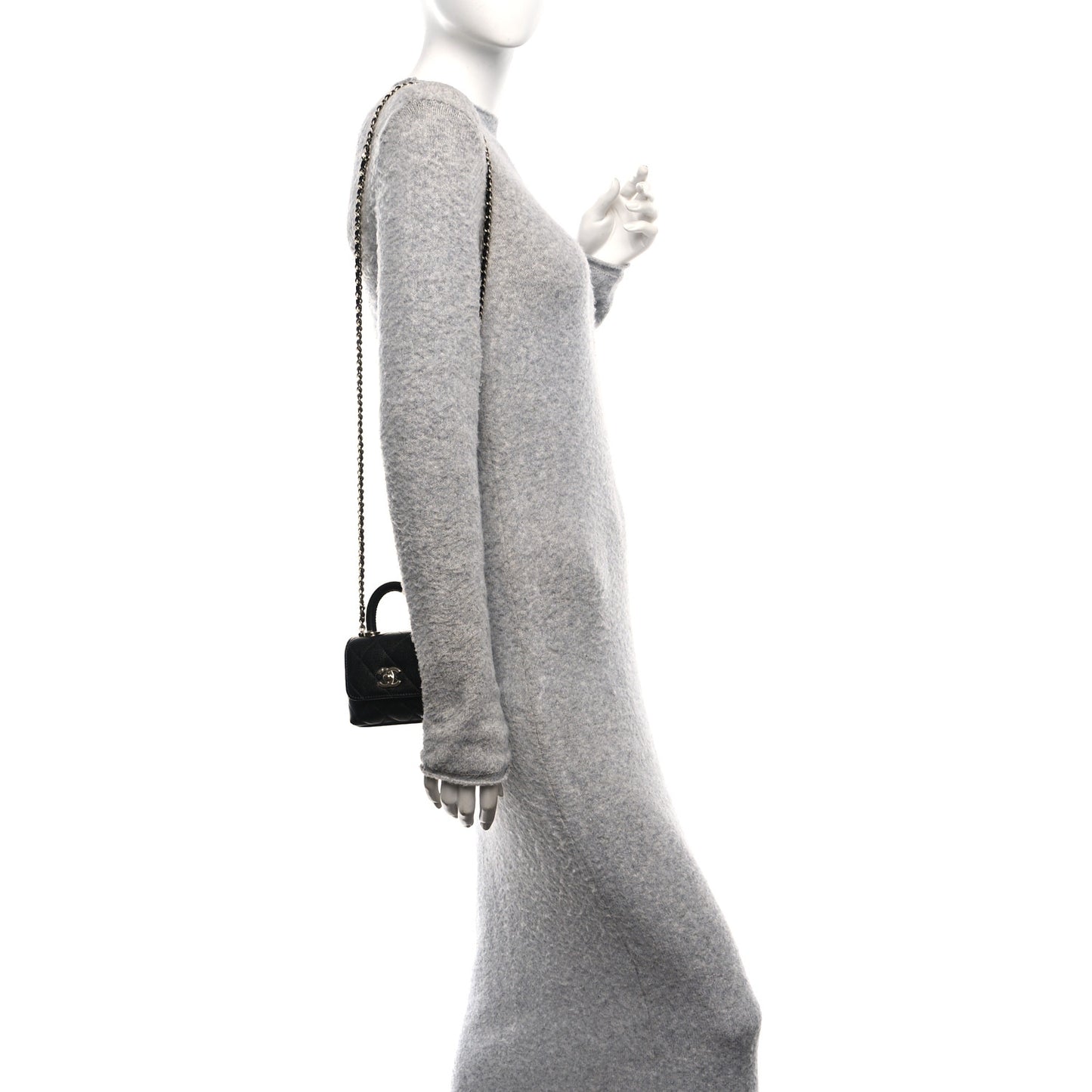 Caviar Quilted Nano Coco Handle Clutch With Chain Black