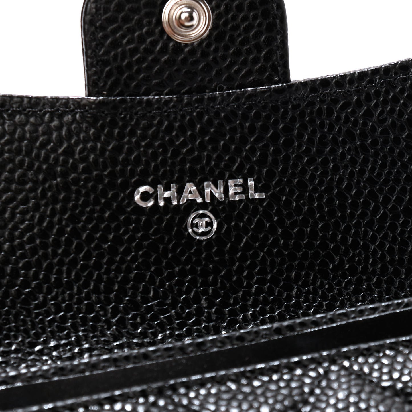 Caviar Quilted Flap Card Holder Wallet Black