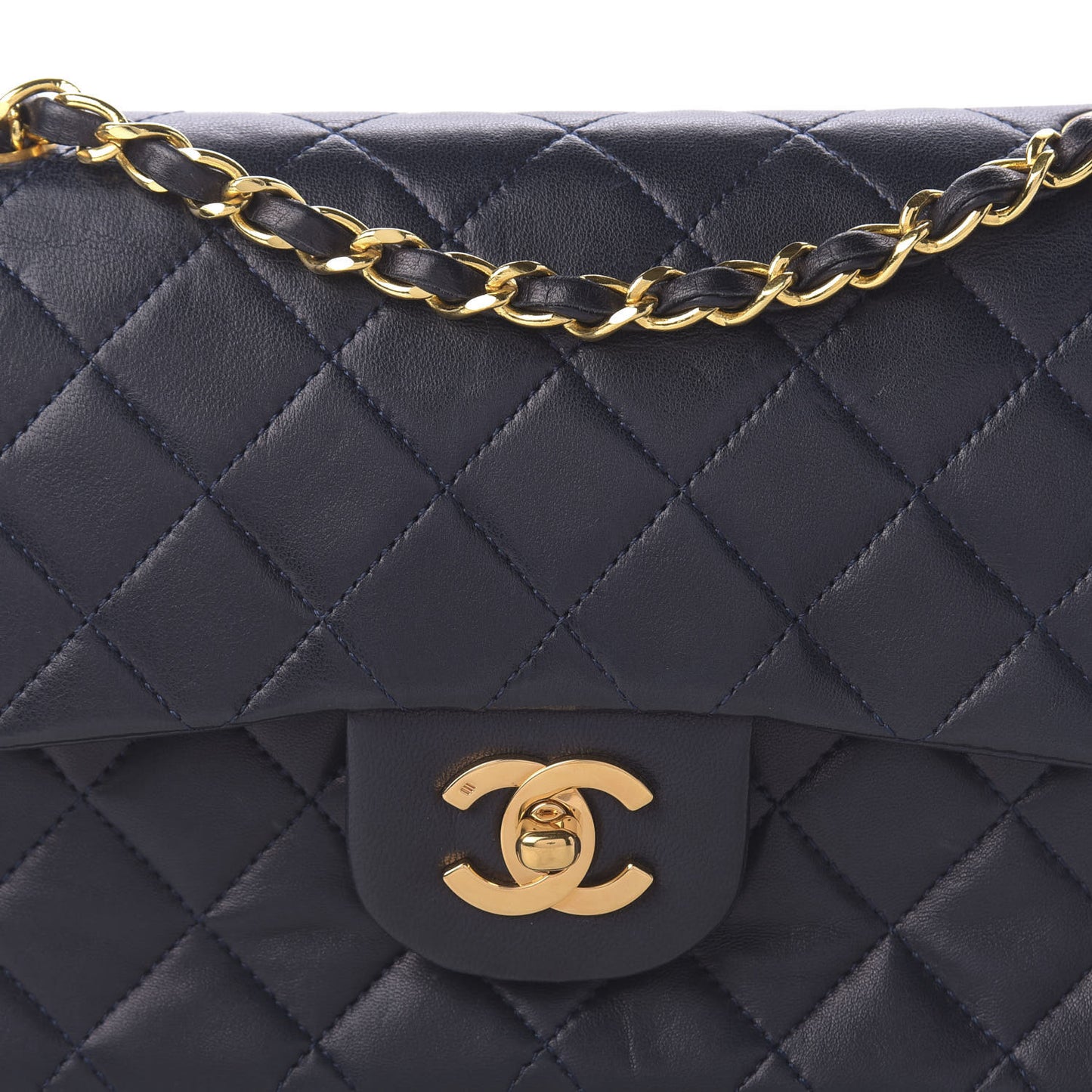 Lambskin Quilted Small Double Flap Navy