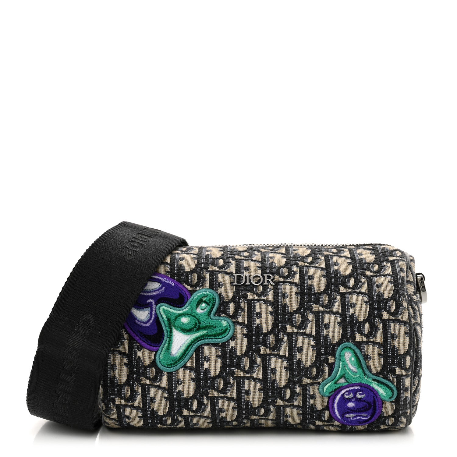 Christian Dior X KENNY SCHARF Oblique Canvas Embroidered Patches Roller Messenger Bag Charcoal 1 of 12